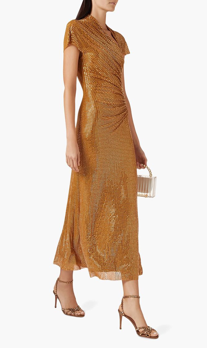 Rhinestone Draped Midi Dress