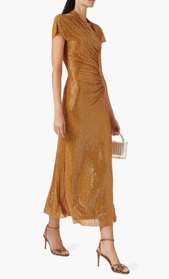 Rhinestone Draped Midi Dress
