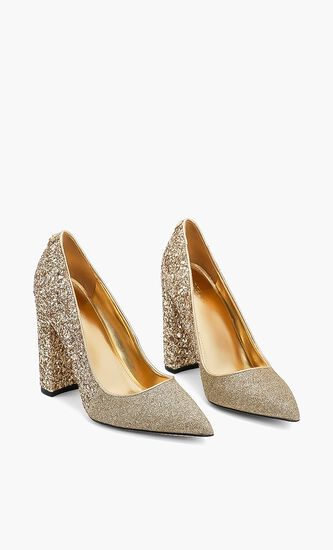 Sequin Block Heel Pumps