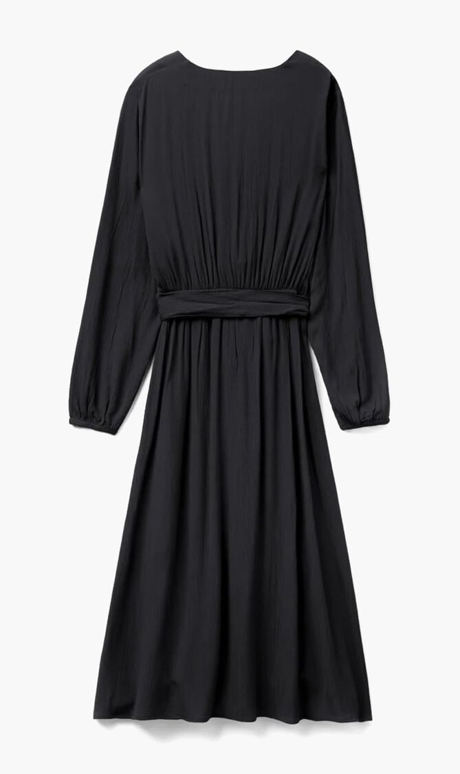 V Neck Midi Dress with Belt