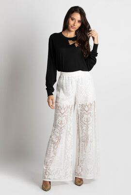 Embroidered Wide Leg Trouser