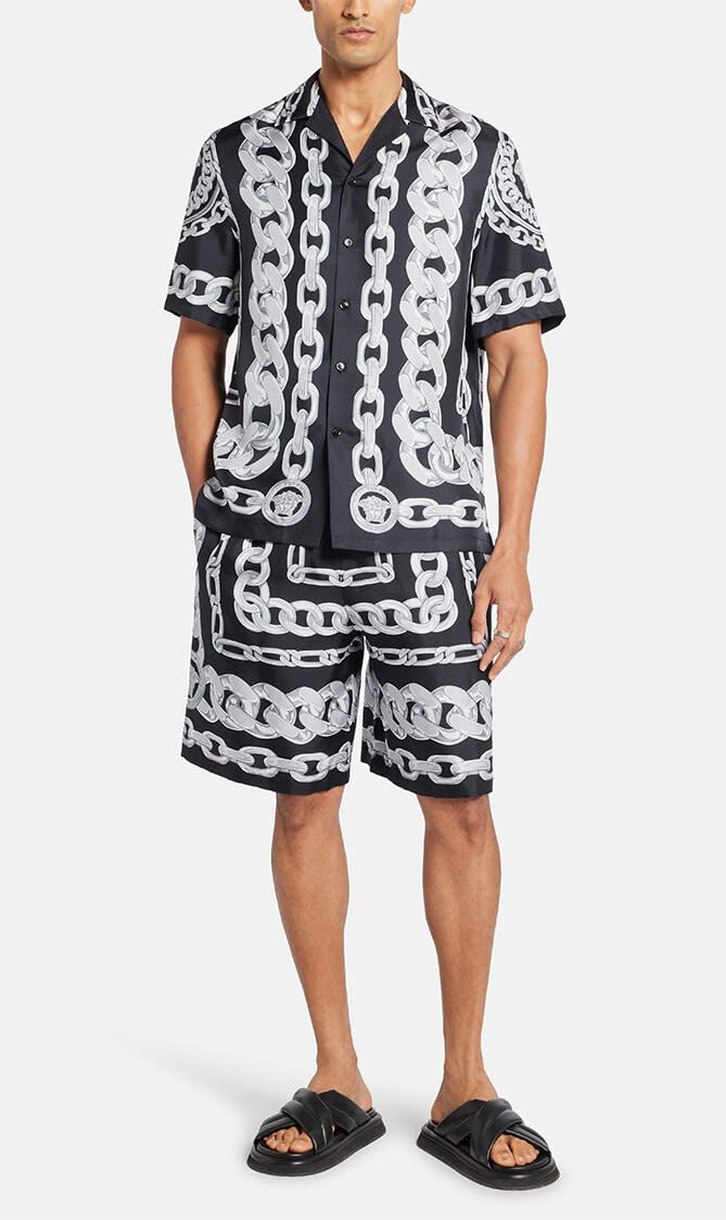 SHORTS MEDUSA CHAINS PRINT SILK TWILL
