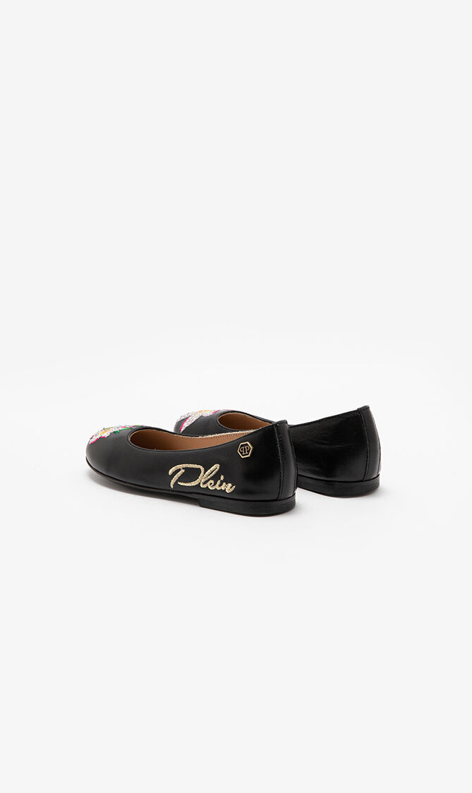 Embroidered Leather Ballerina Flats