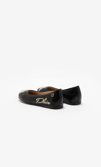 Embroidered Leather Ballerina Flats