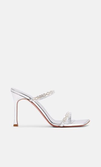 DIANA SLIPPER 95 MIRROR SILVER + WHITE CRYSTALS 95 MM SR HEEL (AS SAMPLE) - NEW STYLE