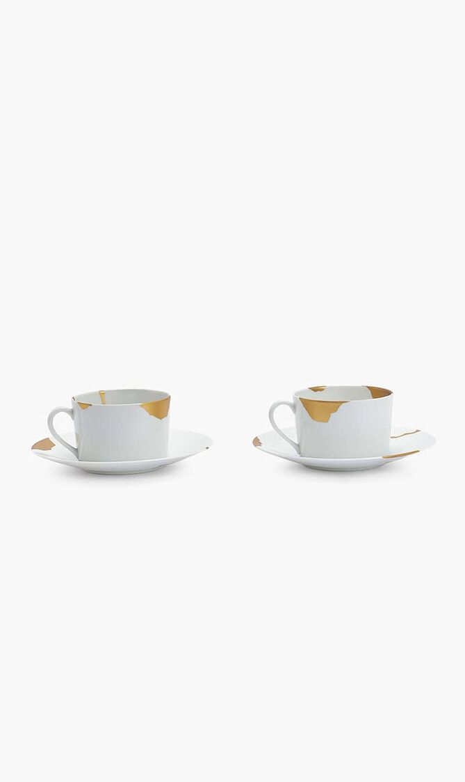 Kintsugi Tea Cup & Saucer Gold Set Of 2