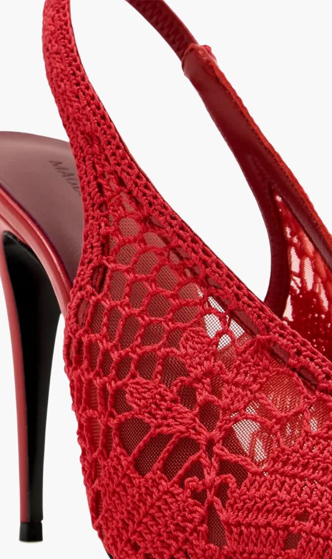 Crochet-knit slingback pumps