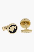 Behike Black Lacquer Gold Finish Round Cufflinks