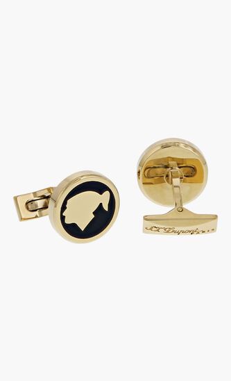 Behike Black Lacquer Gold Finish Round Cufflinks