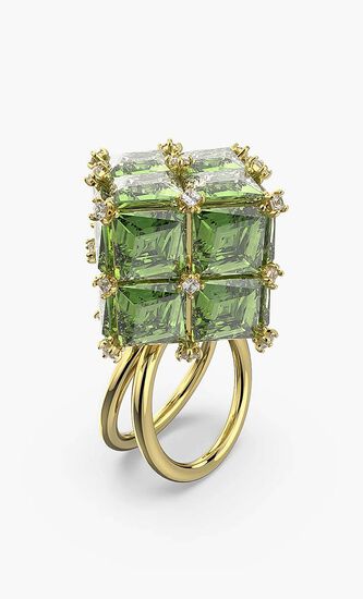Curiosa Cocktail Ring, Square, Green, Gold-Tone Plated