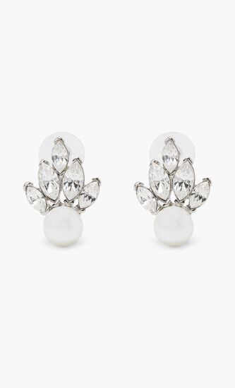 Kjy Silver/Crystal White Pearl Fan Pierced Earring