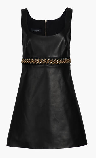 Sleeveless Chain Plain Leather Dress