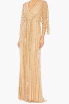 Beaded Striping Kimono Sleeve Gown