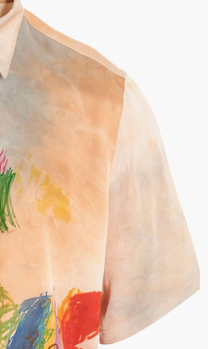 CARTOON SATIN SS SHIRT NEW BEIGE MULTI