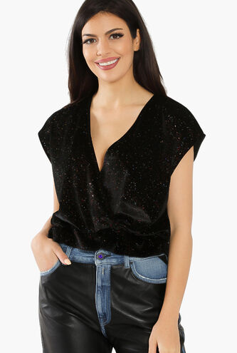 Glittered Plunging Neck Top