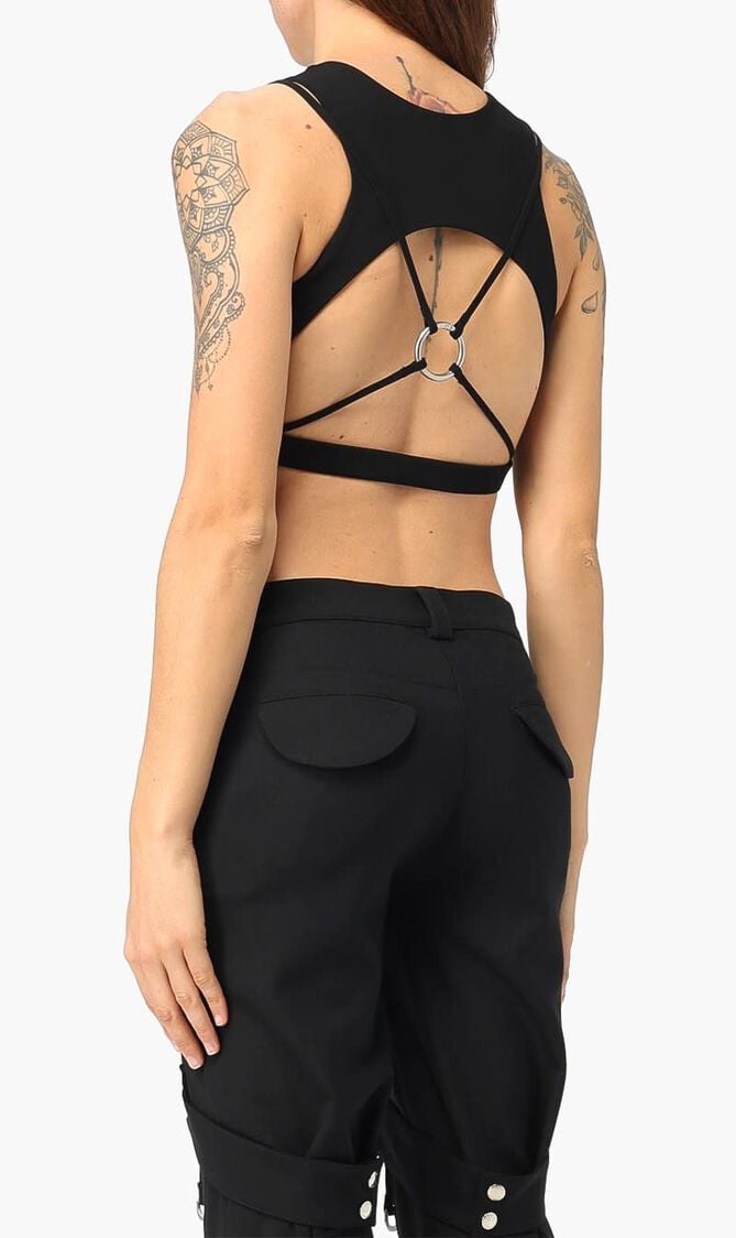 LACEUP HARNESS BRA BLACK WHITE