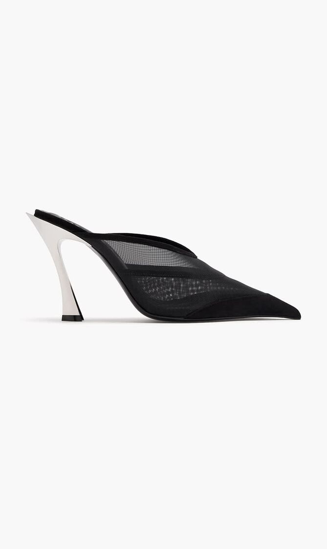 Mesh & suede mule heels