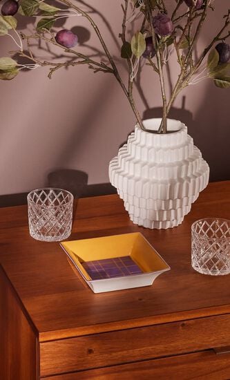 Tartan Trinket Tray Square Small Yellow