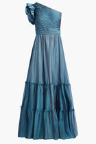 RUFFLED ONE SHOULDER TIERED CHIFFON GOWN