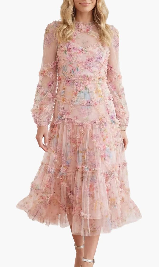 Floral Diamond Ruffle Ballerina Dress