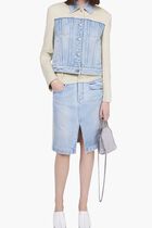 PANELED LIGHT VINTAGE BLUE DENIM AND TWILL JACKET