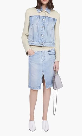 PANELED LIGHT VINTAGE BLUE DENIM AND TWILL JACKET