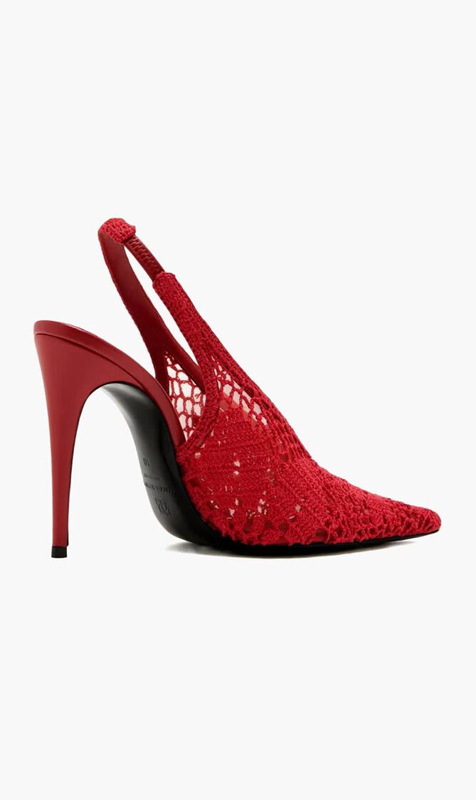 Crochet-knit slingback pumps