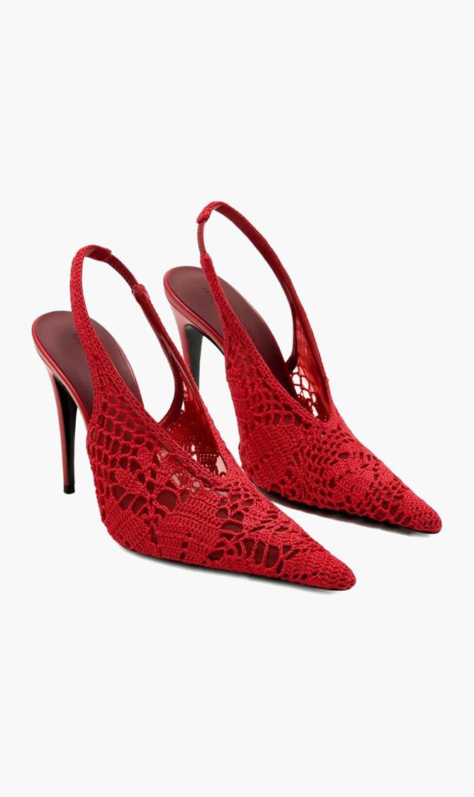 Crochet-knit slingback pumps