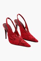 Crochet-knit slingback pumps
