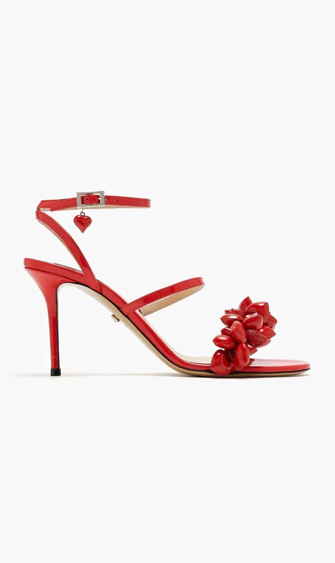 PUFFY HEART RED PATENT LEATHER SANDALS