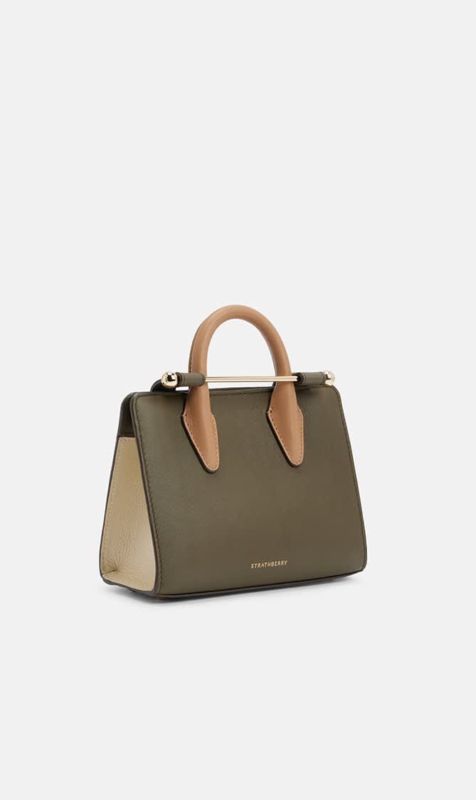 NANO TOTE TRI LEATHER KHAKI/CARAMEL/DIAMOND