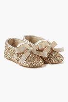 Gros Grain Bow Embellished Glitter Fabric Ballerinas