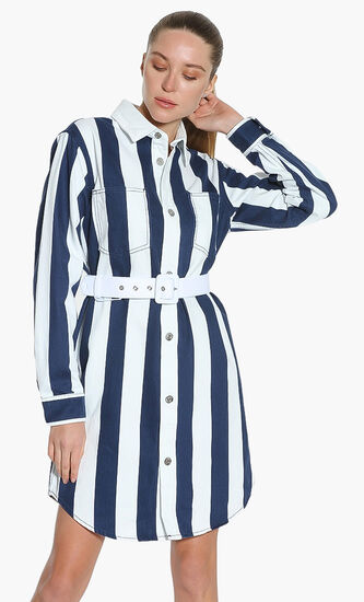 Lacoste LIVE Striped Cotton Shirtdress
