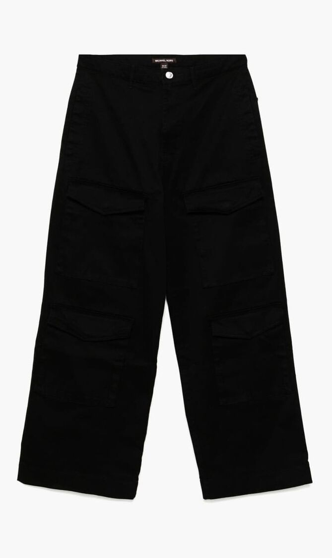 Stretch Cotton Wide-Leg Cargo Pants