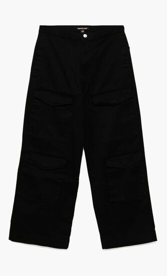 Stretch Cotton Wide-Leg Cargo Pants