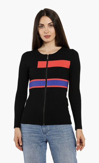 Stripes Zipped Cardigan