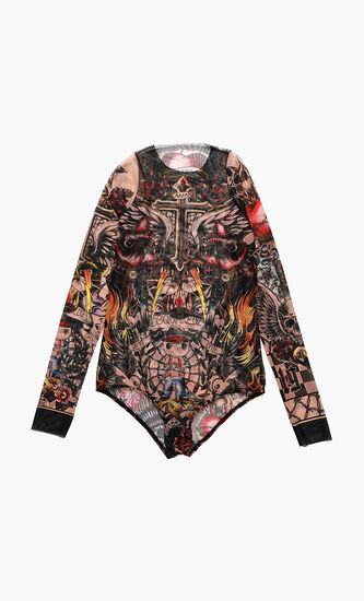 Printed See Through Bodysuit