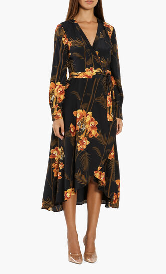 Stela Caramel Printed Wrap Dress