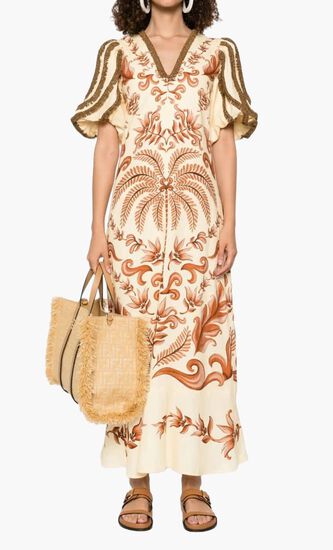 Milani Off White V Neckline Short Sleeve Maxi Dres