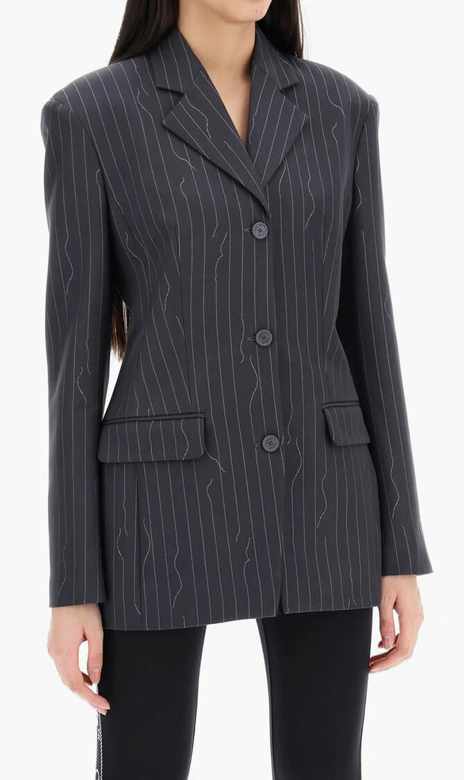 PINSTRIPE FITTED 3 BUTTON JKT FORGED IRO