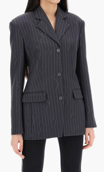 PINSTRIPE FITTED 3 BUTTON JKT FORGED IRO
