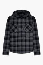 CHECK FLANN HOODED SHIRT DARK GREY BLACK