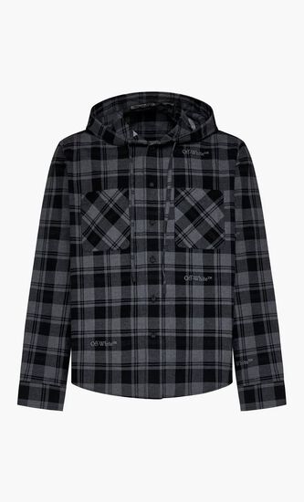 CHECK FLANN HOODED SHIRT DARK GREY BLACK