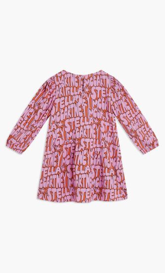 Logo Print Round Neck Woven Dress
