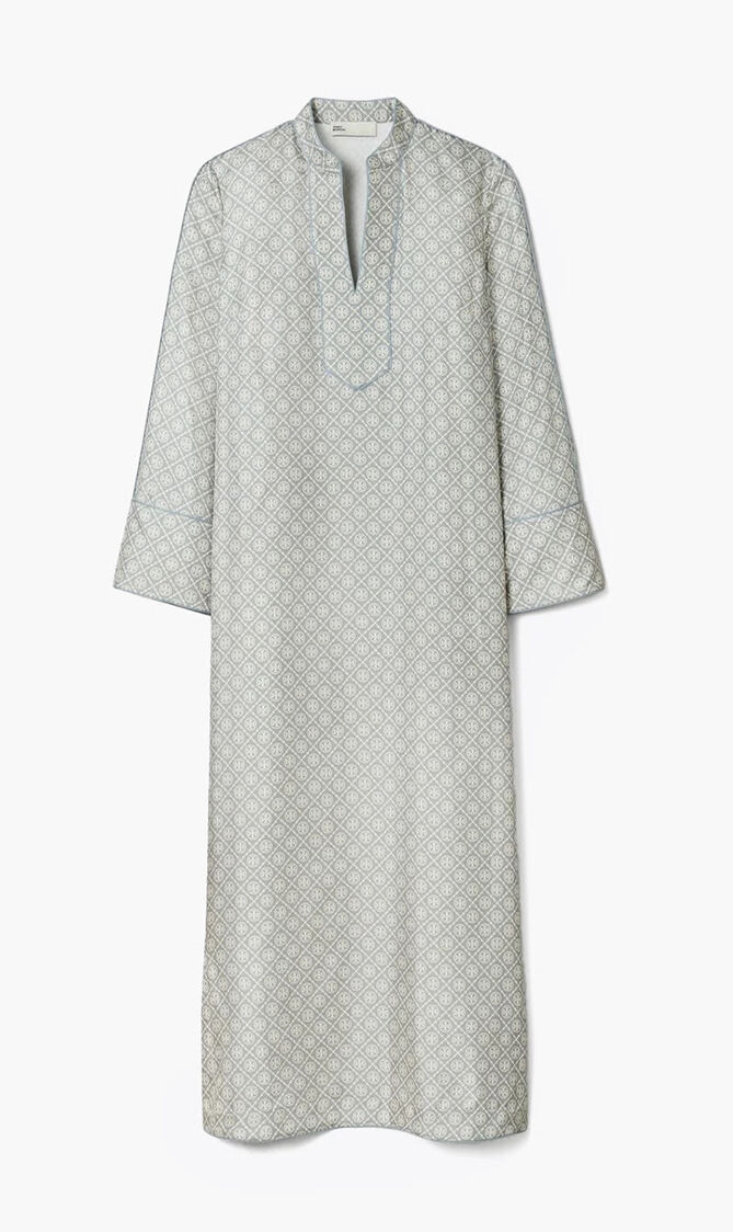 T Monogram Print Silk Kaftan