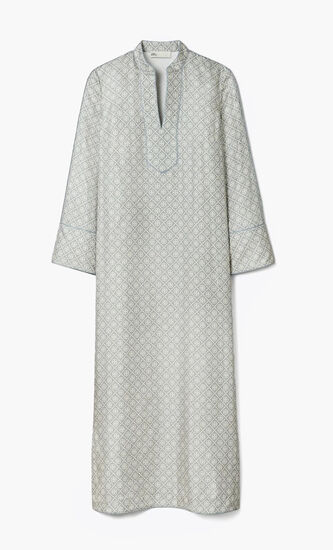 T Monogram Print Silk Kaftan