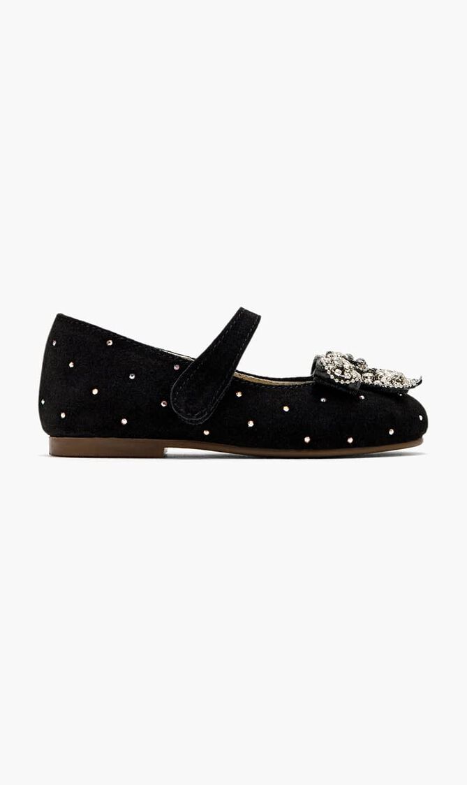 SWAROVSKI CRYSTALS ALL AROUND EMBELLISHED SUEDE LEATHER BALLERINAS WITH CRYSTAL BOW