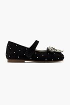 SWAROVSKI CRYSTALS ALL AROUND EMBELLISHED SUEDE LEATHER BALLERINAS WITH CRYSTAL BOW