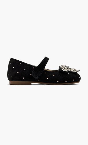SWAROVSKI CRYSTALS ALL AROUND EMBELLISHED SUEDE LEATHER BALLERINAS WITH CRYSTAL BOW