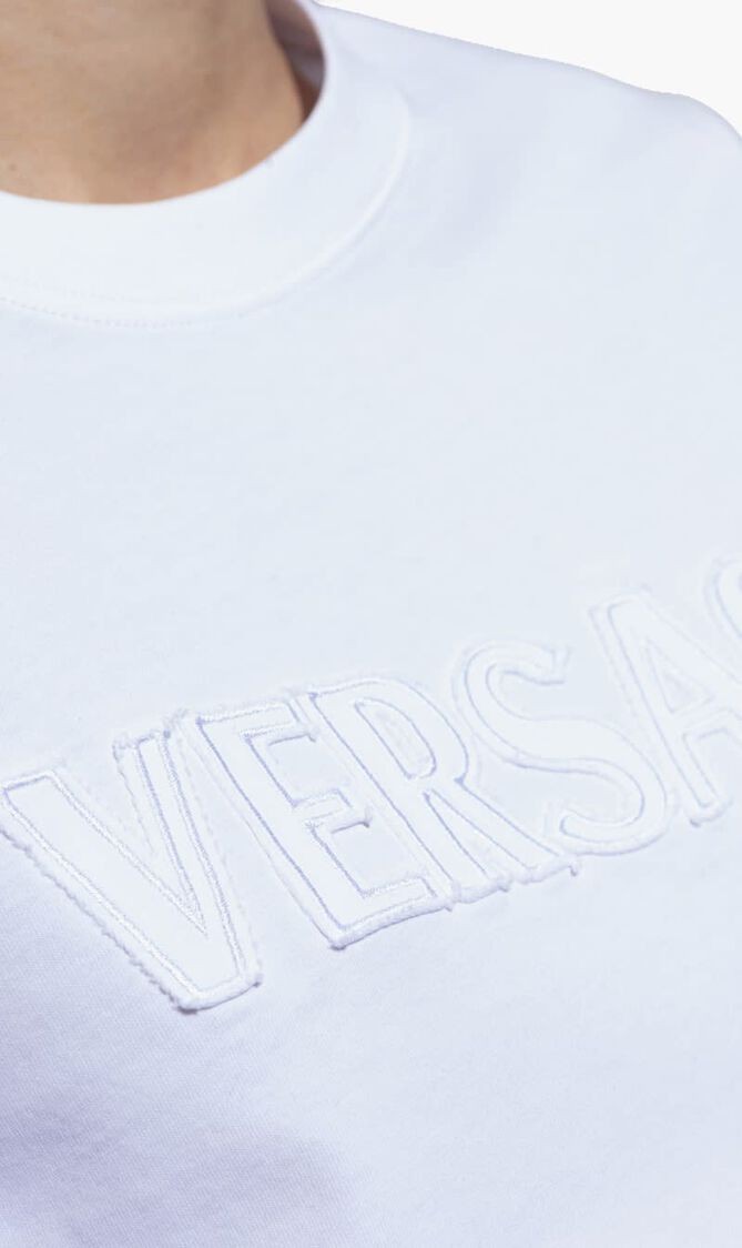 T-SHIRT VERSACE FRINGED LOGO EMBROIDERY COTTON JERSEY